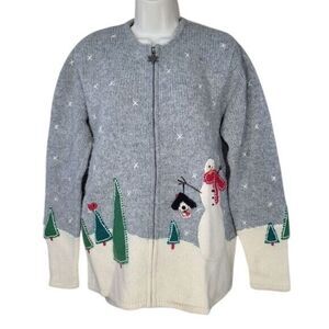Northern Isles Zip Cardigan W/L Grey Snowman Wool 130164 LN/NWOT